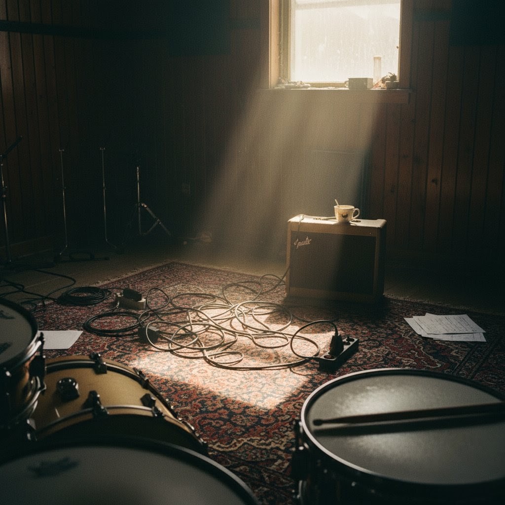 Atmospheric shot of the band's rehearsal space